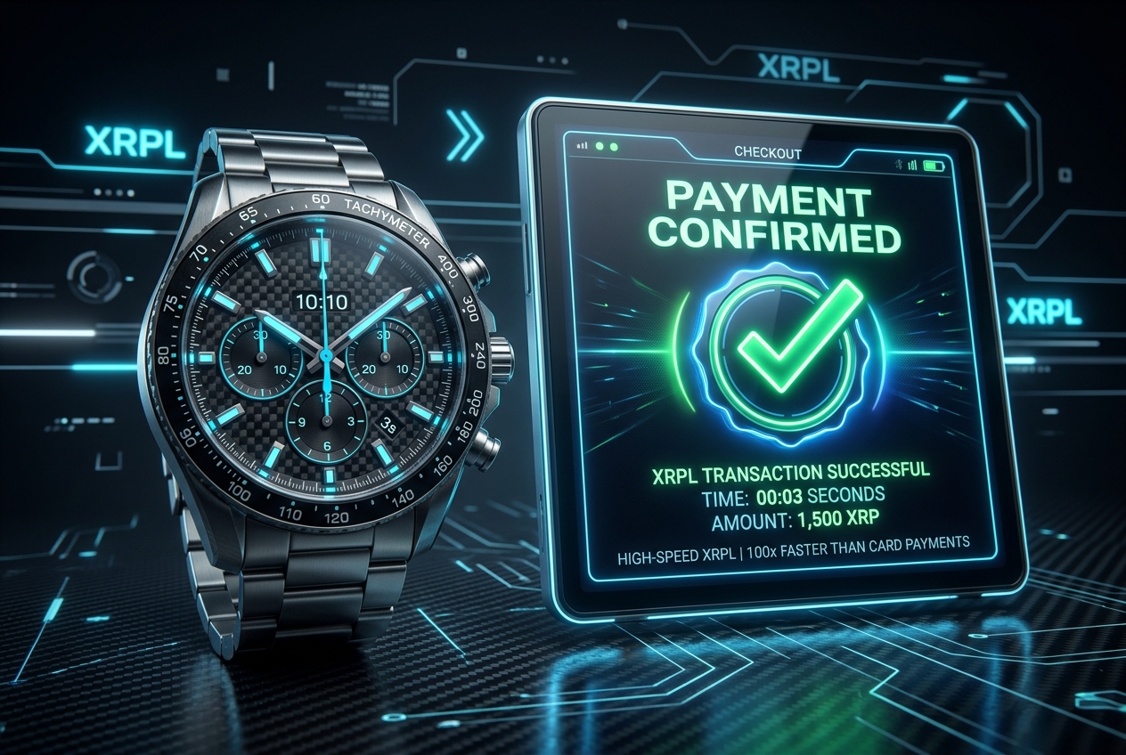 Payment confirmed checkout tablet and chronometer watch