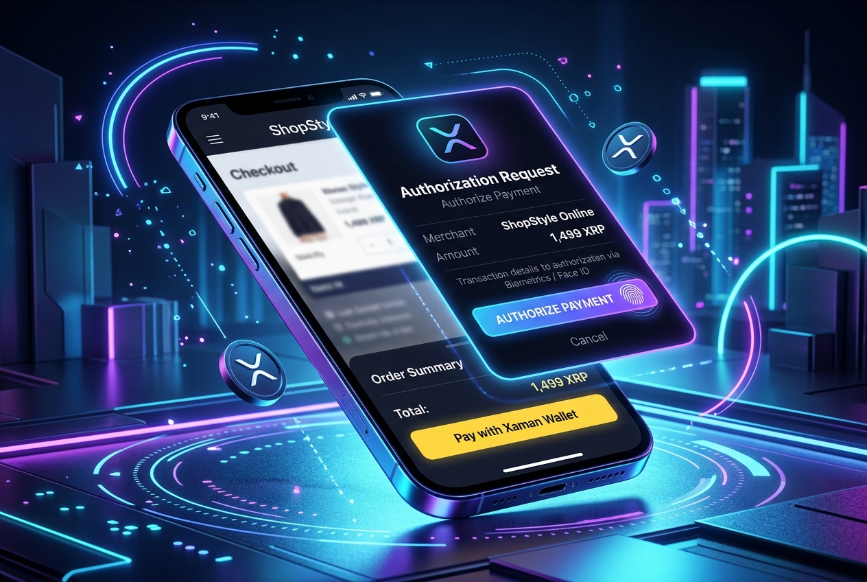 Xaman Wallet checkout request on mobile phone screen