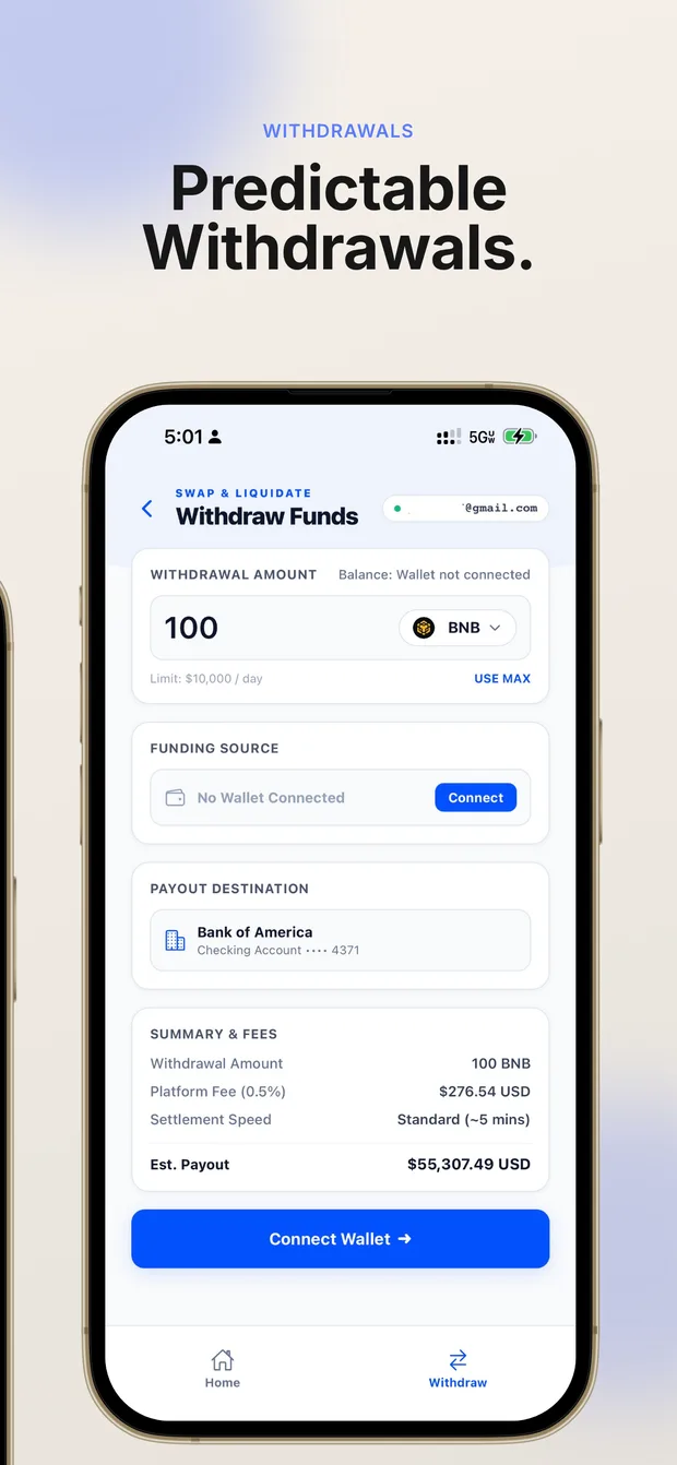 XRPay mobile withdrawal screen