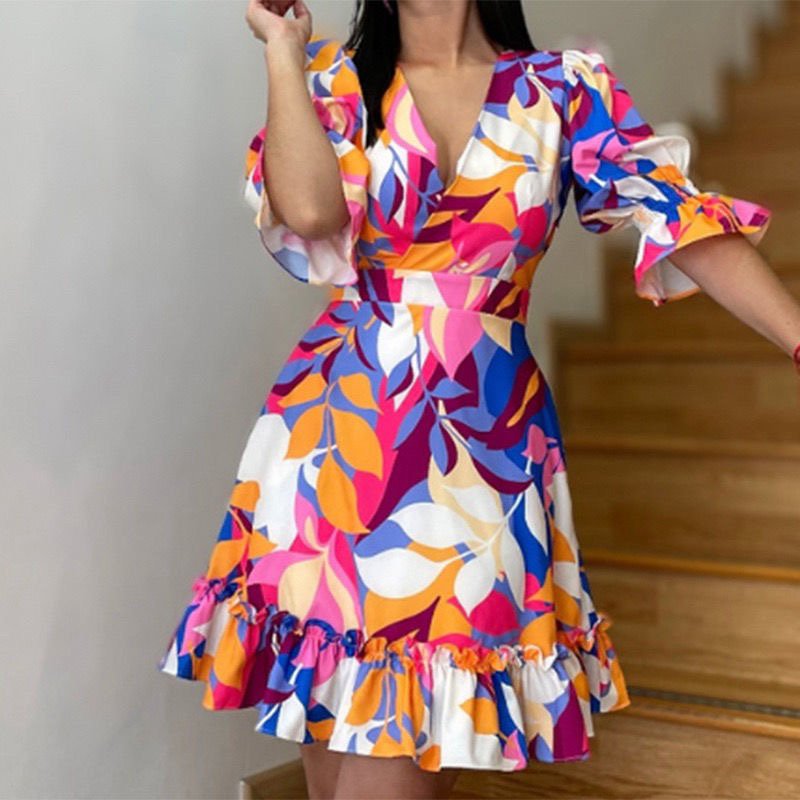 V-Neck Ruffled Dress