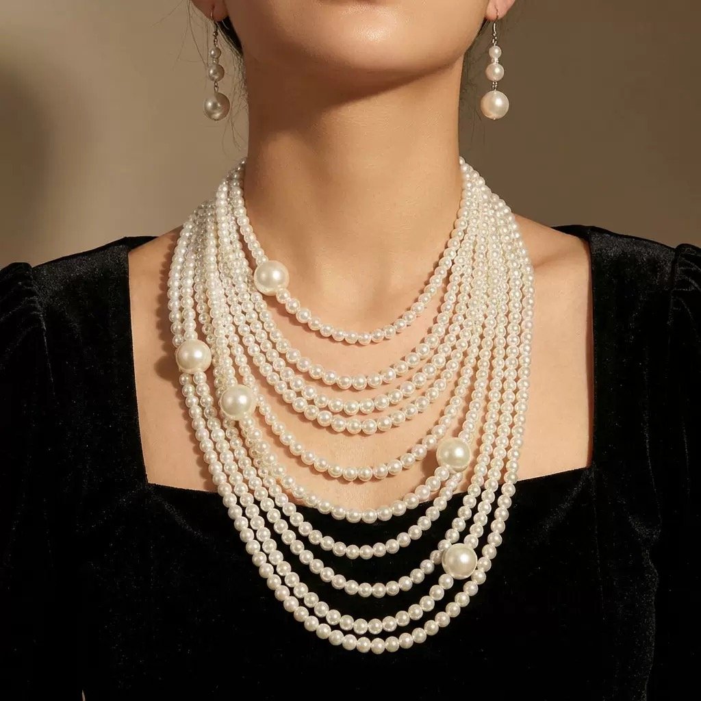Long Style Pearl Necklace Set