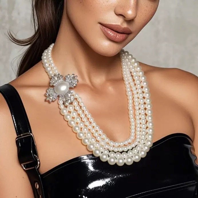 Beaded Sweater Pearl Necklace