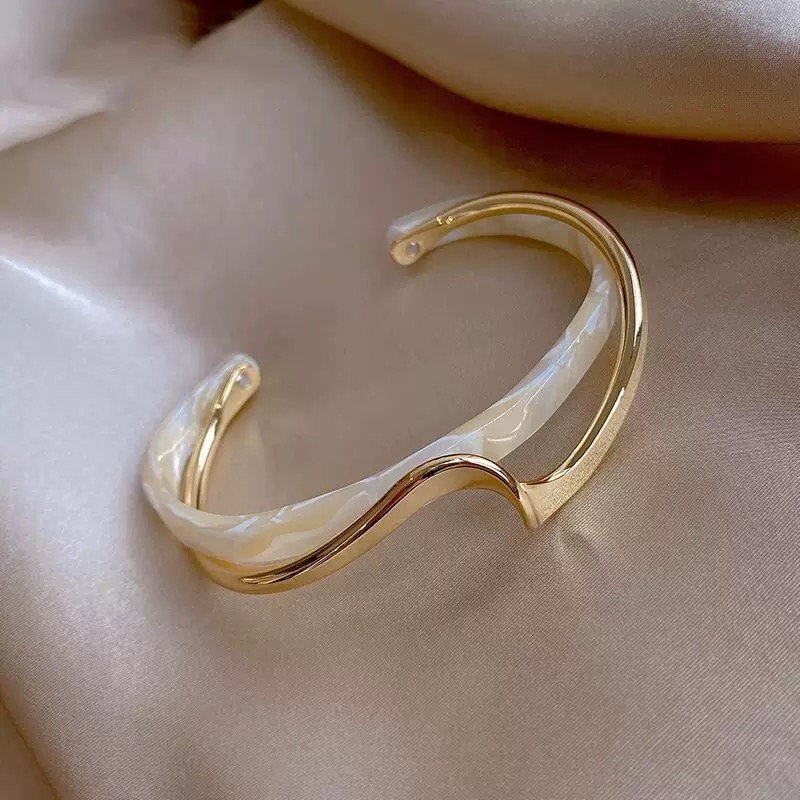 Gold Electroplated Open Bracelet - White
