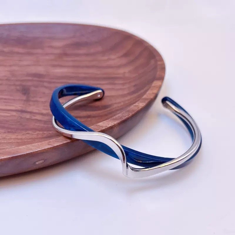 Gold Electroplated Open Bracelet - Blue