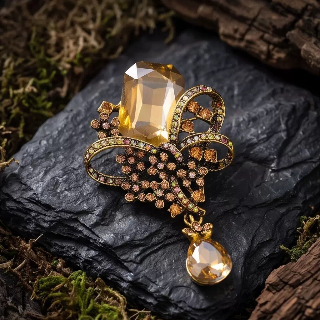 Crustal Water Drop Brooch
