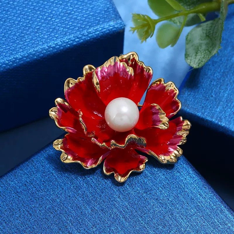 Ethnic Style Peony Flower Brooch - Red