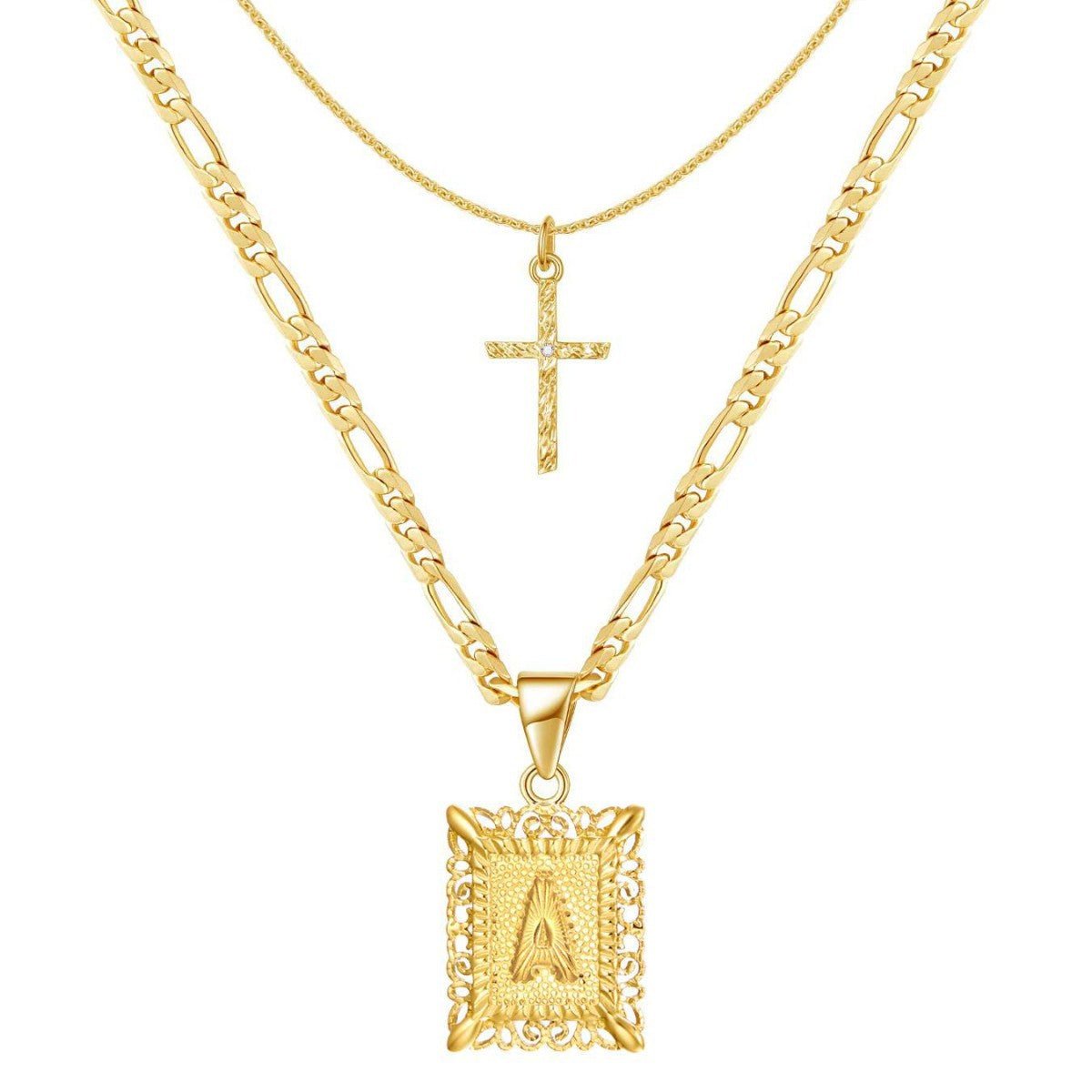2pc 14k Initial & Cross Necklace Set